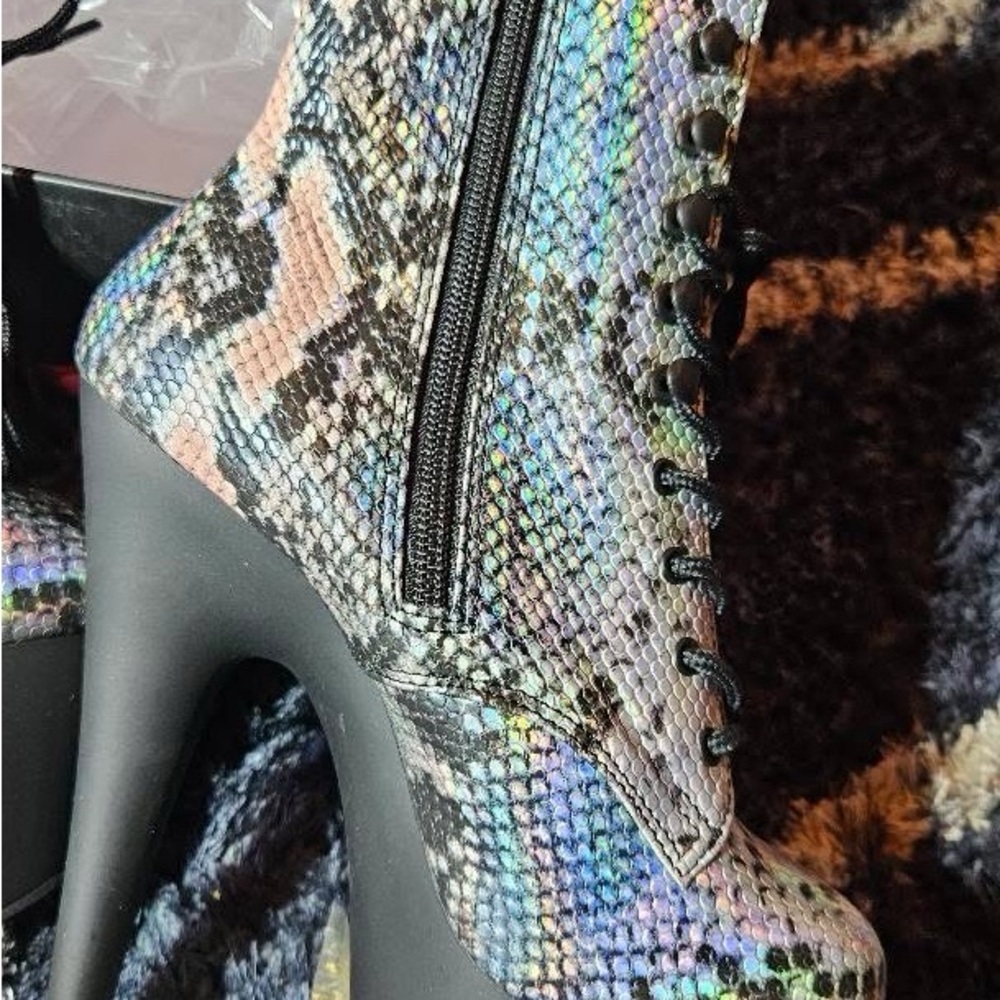 Pleaser Iridescent Snakeskin Heeled Boots